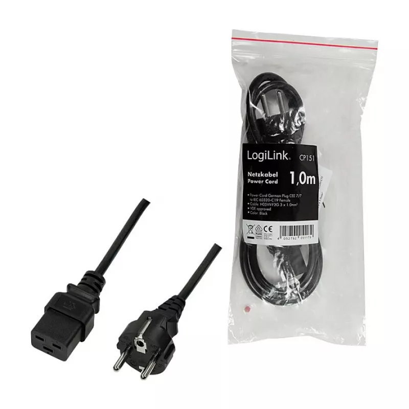 Logilink CP151 Cabo de alimentação, CEE 7/7 para IEC C19, preto, 1 m