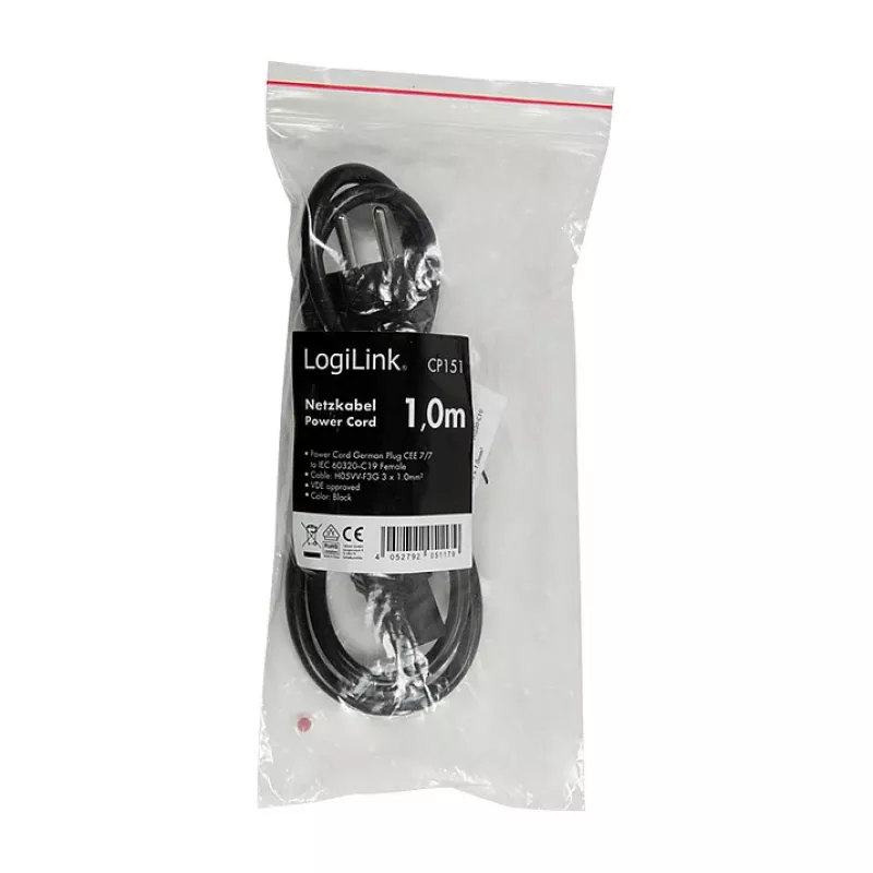 Logilink CP151 Cabo de alimentação, CEE 7/7 para IEC C19, preto, 1 m