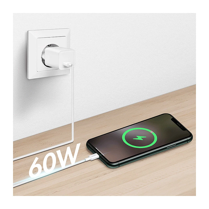 Cabo LogiLink CU0320 USB 2.0 Type-C, USB-A para USB-C, 480 Mbps, 60W, nylon trançado, branco, 0,5 m
