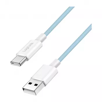 LogiLink CU0330 Cabo USB 2.0 Type-C, ficha USB-A para ficha USB-C, 480 Mbps, 60W Power Delivery, trança de nylon, azul, 1 m