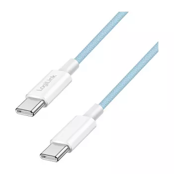 LogiLink CU0350 Cabo USB 2.0 Type-C para Type-C, 1 m, nylon entrançado, azul, 60W Power Delivery, 480 Mbps