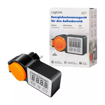 LogiLink Medidor de custo de energia para exterior, ecrã LCD, preto/laranja