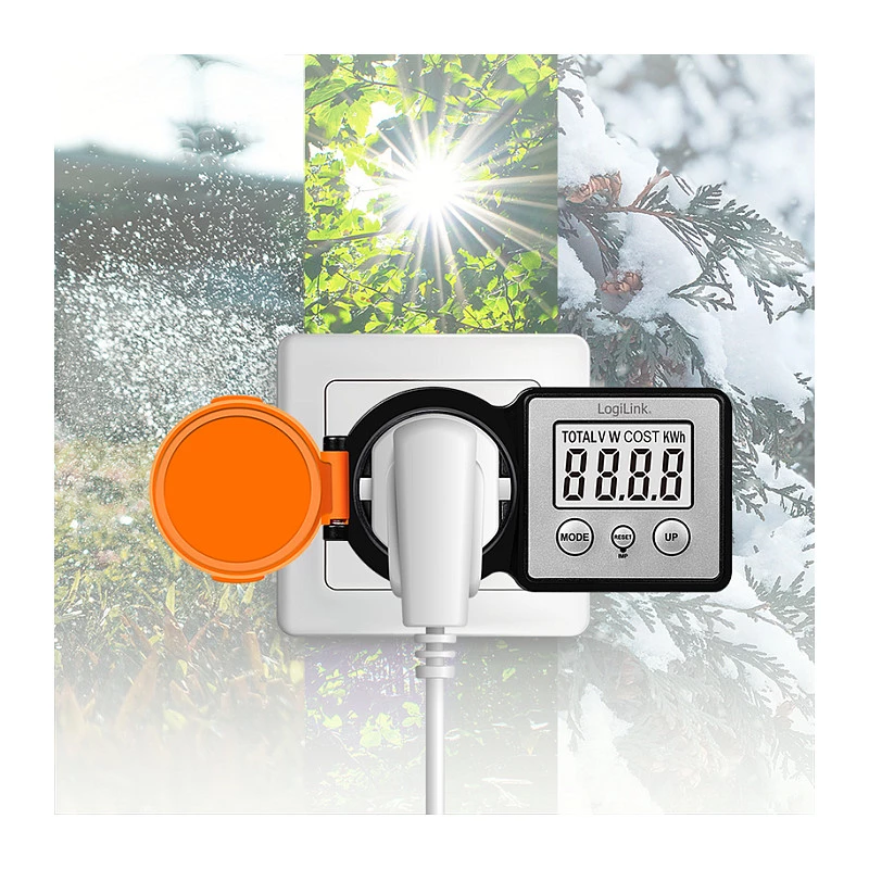 LogiLink Medidor de custo de energia para exterior, ecrã LCD, preto/laranja