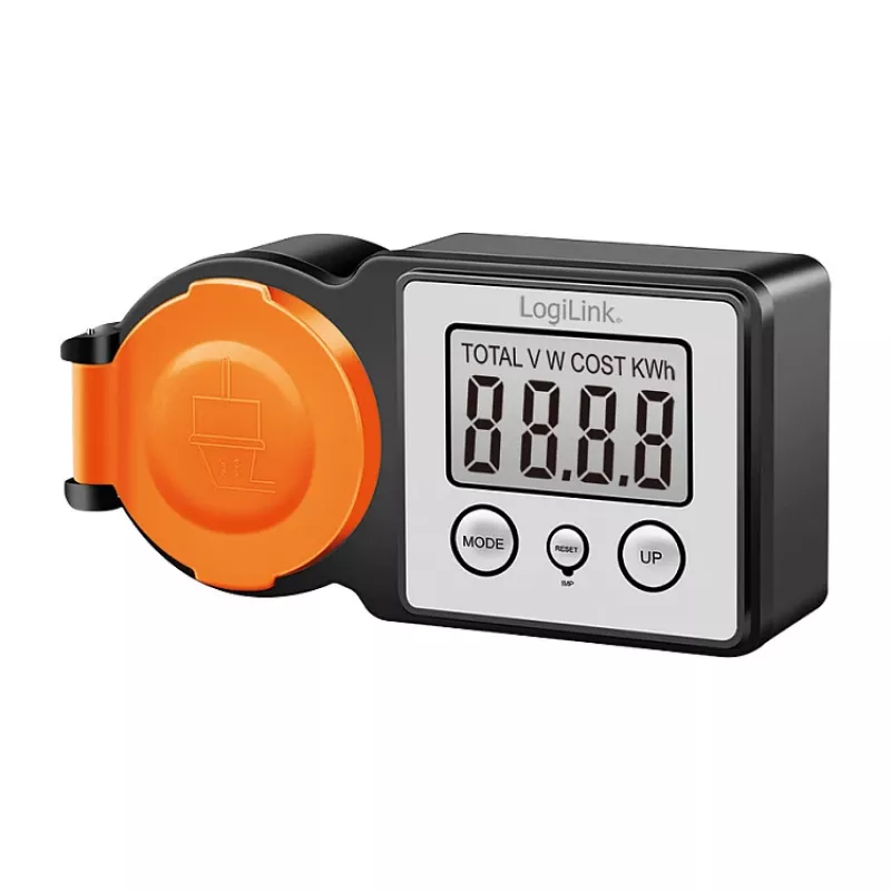LogiLink Medidor de custo de energia para exterior, ecrã LCD, preto/laranja