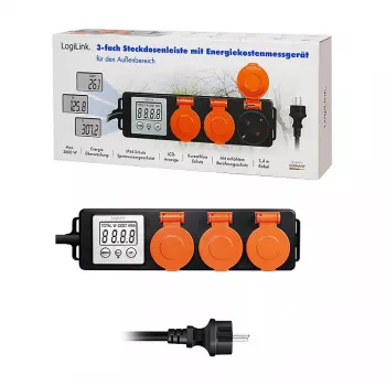 LogiLink Medidor de custo de energia para exterior com 3 tomadas