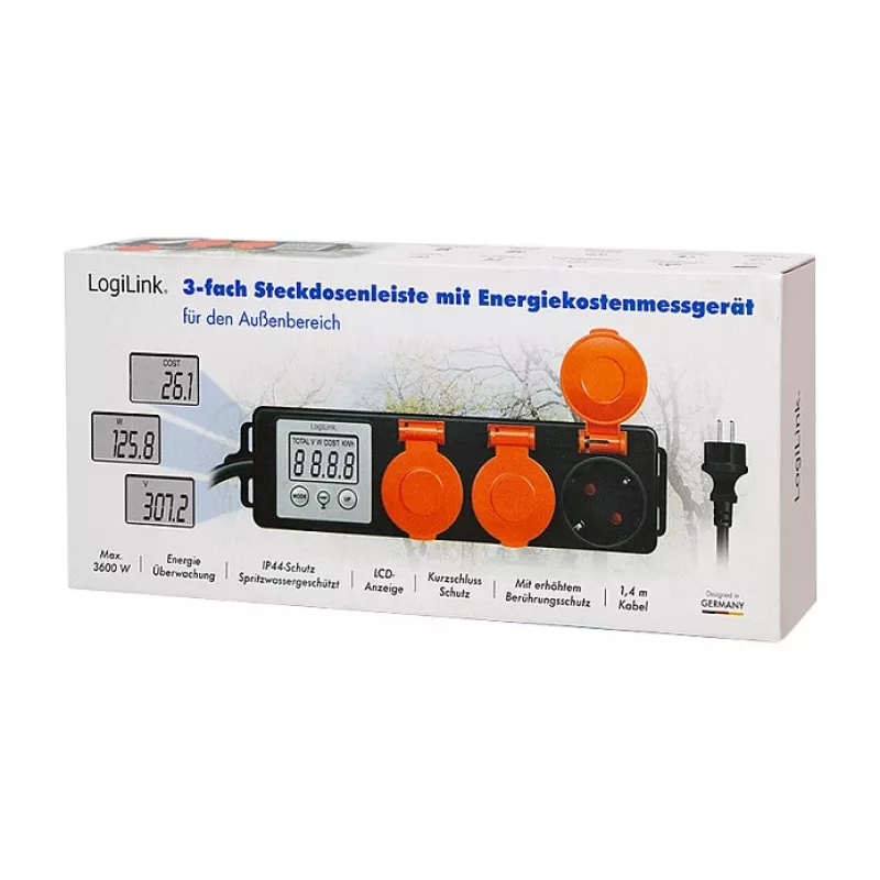 LogiLink Medidor de custo de energia para exterior com 3 tomadas