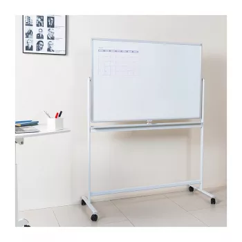 LogiLink EO0064 quadro branco móvel de dupla face, aço magnético, moldura de alumínio, 120x80 cm, branco/prateado