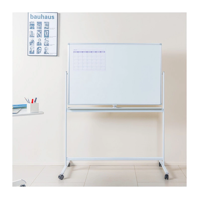 LogiLink EO0064 quadro branco móvel de dupla face, aço magnético, moldura de alumínio, 120x80 cm, branco/prateado