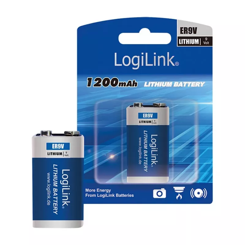 Pilha de lítio LOGILINK ER9VLIB 9V (pack de 1, blister) – 1200 mAh, não recarregável, PP3
