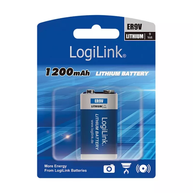 Pilha de lítio LOGILINK ER9VLIB 9V (pack de 1, blister) – 1200 mAh, não recarregável, PP3