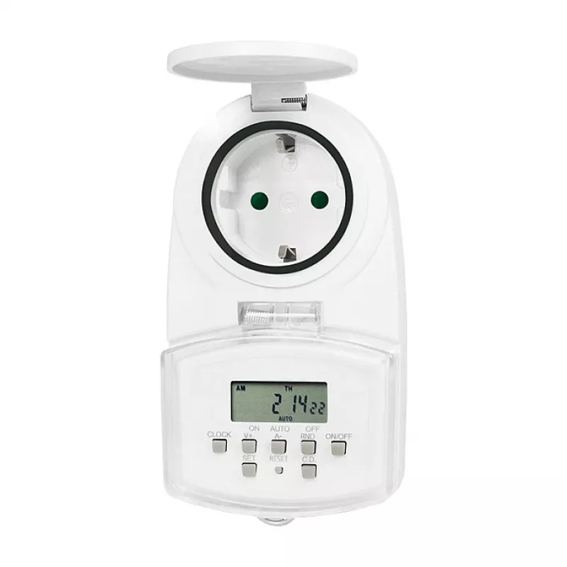 Temporizador digital exterior LOGILINK ET0008 - IP44, 10 programas ON/OFF, 16A/3680W, Schuko (tipo F), preto/cinzento
