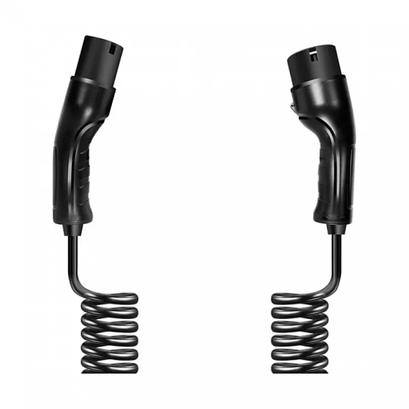 Cabo espiral Type 2 LogiLink EVC0128 para carregamento de carro elétrico, 11kW, 3 fases, 20A, 5m, preto com bolsa de armazenamento