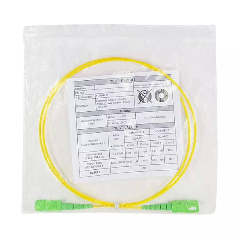 Cabo de patch de fibra ótica LogiLink – simplex, OS2 SM G.657.A2, SC/APC para SC/APC, 1 m, amarelo