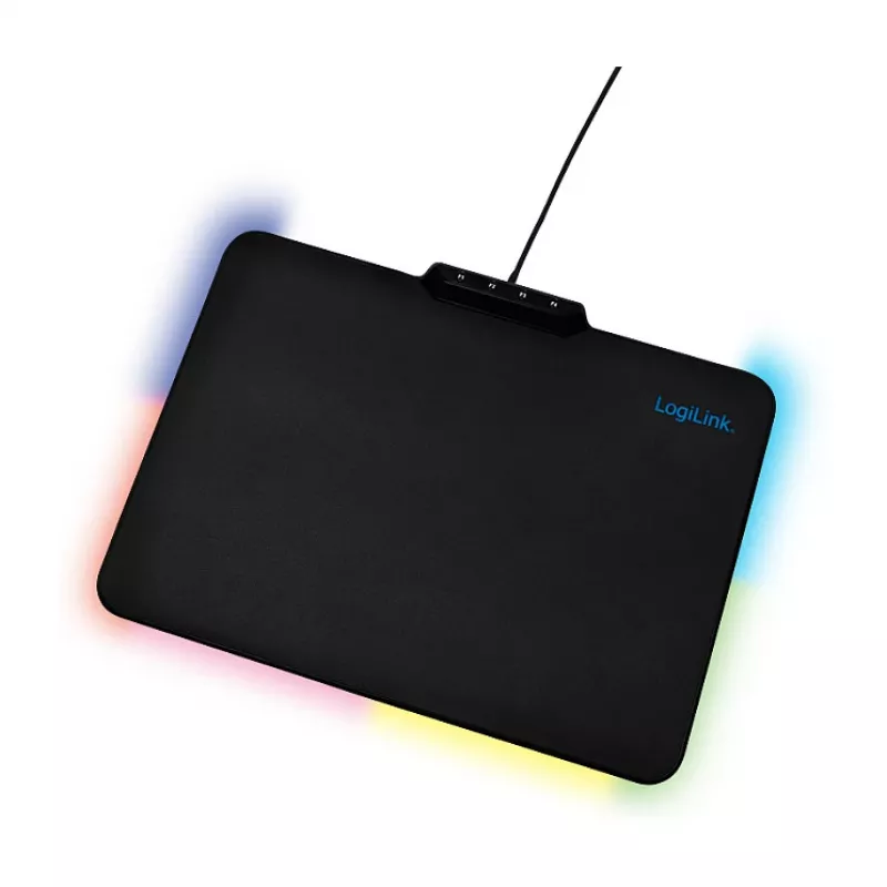 LogiLink ID0155 Tapete de rato gaming RGB – superfície de silicone, base de borracha antiderrapante, alimentado por USB-A, 36x26cm, preto