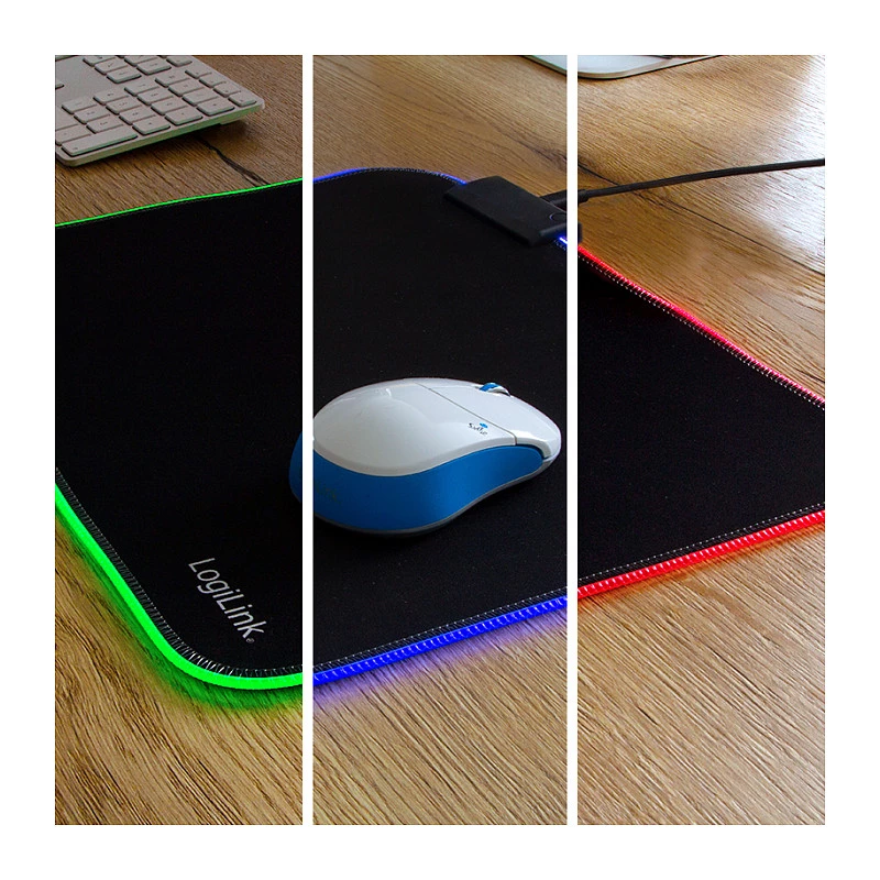 LOGILINK ID0183 Tapete de rato gaming com LED RGB, 350x260mm, 3mm macio, preto
