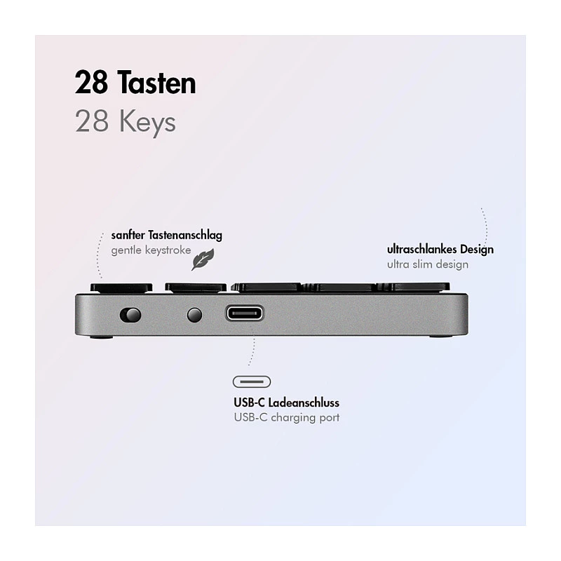 Teclado numérico sem fios LogiLink ID0212, 28 teclas, Bluetooth 5.0, cinzento espacial
