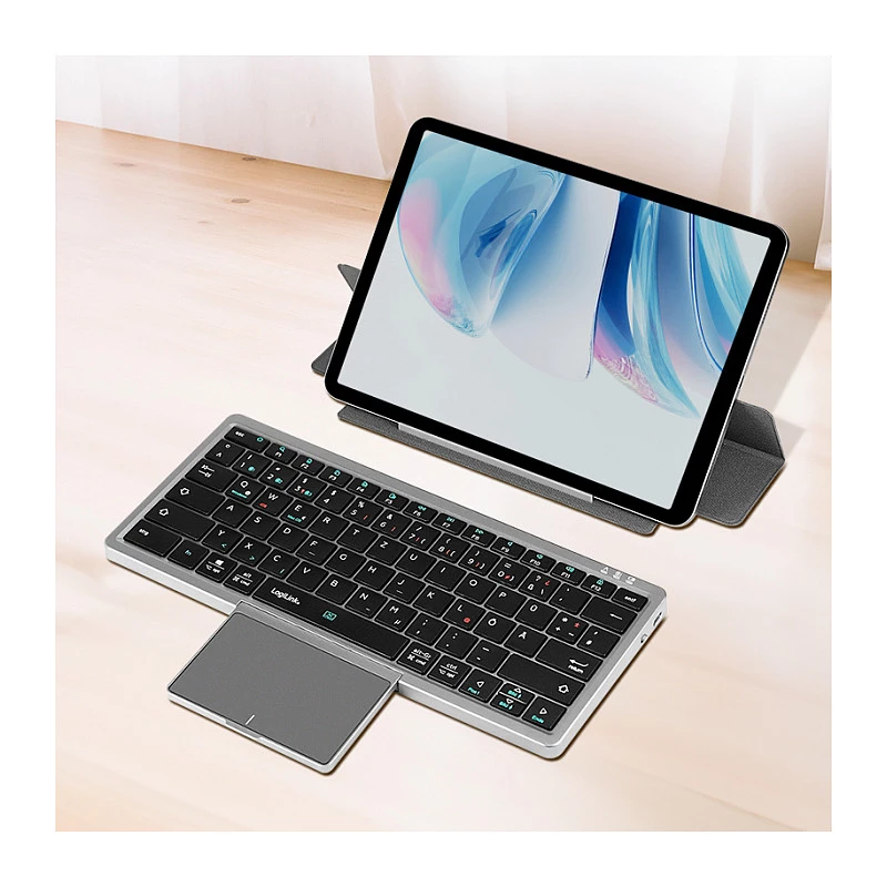 LOGILINK ID0214 teclado sem fios com touchpad, Bluetooth 5.1, 3 canais, cinzento