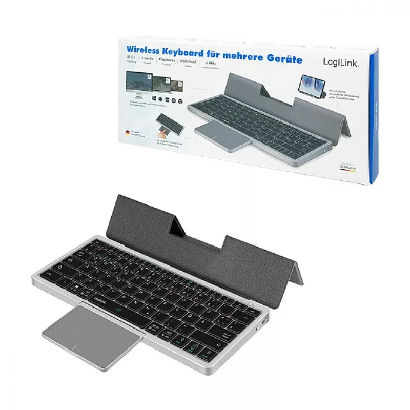 LOGILINK ID0214 teclado sem fios com touchpad, Bluetooth 5.1, 3 canais, cinzento