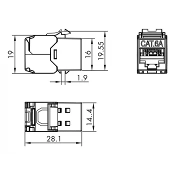 LogiLink keystone jack Cat.6A STP com tampa de proteção contra pó, 14,4mm, 22-26 AWG, 24 unidades