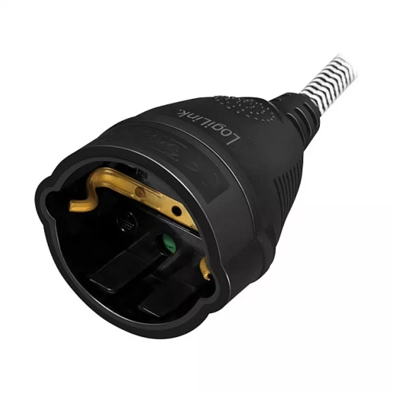 LogiLink LPS104 Cabo de extensão, CEE 7/7 para CEE 7/3, trança têxtil, preto/cinzento, 3 m