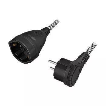 LogiLink LPS104 Cabo de extensão, CEE 7/7 para CEE 7/3, trança têxtil, preto/cinzento, 3 m