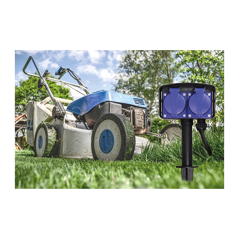 Logilink LPS214 Régua de tomadas, 2 tomadas com contacto de proteção, IP44, estaca de terra, cabo de 2m
