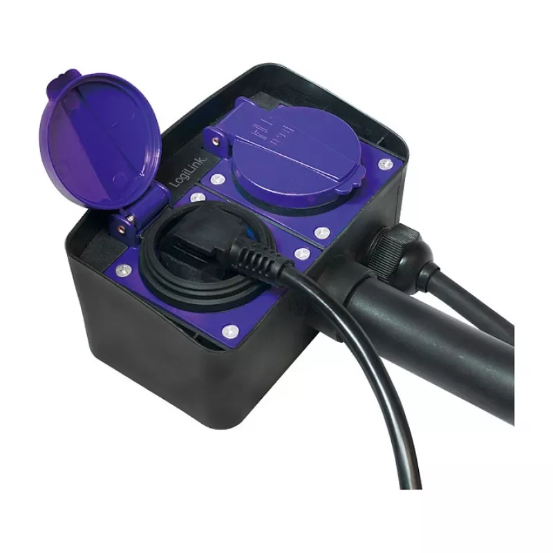 Logilink LPS214 Régua de tomadas, 2 tomadas com contacto de proteção, IP44, estaca de terra, cabo de 2m