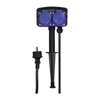 Logilink LPS214 Régua de tomadas, 2 tomadas com contacto de proteção, IP44, estaca de terra, cabo de 2m