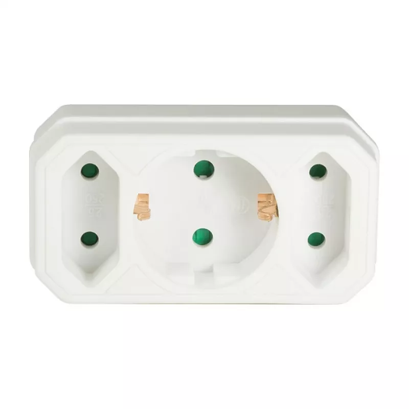 Adaptador LogiLink LPS221 Schuko para 2x Euro + 1x tomada Schuko, branco, 16 A, 250 V, 3680 W, proteção para crianças