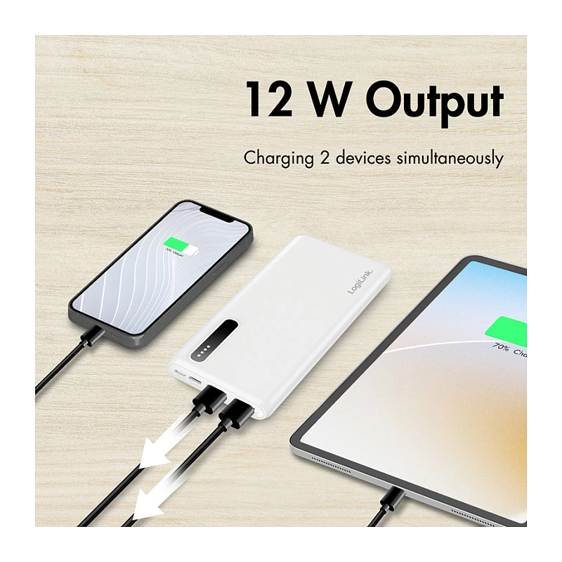 Logilink Power Bank portátil, LiPo, 8000 mAh, Branco