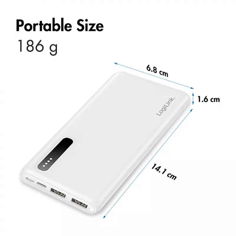 Logilink Power Bank portátil, LiPo, 8000 mAh, Branco