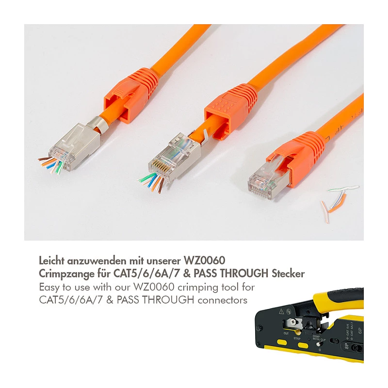 Ficha modular LogiLink RJ45 Cat.6A STP Pass Through, pack de 10