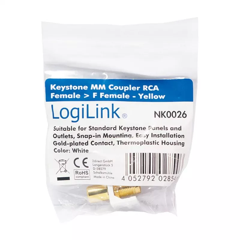 Módulo de acoplamento LogiLink NK0026 Keystone conector fêmea RCA para conector fêmea F, amarelo