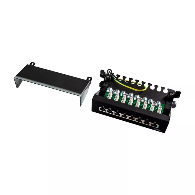 LogiLink NP0017B patch panel – 8 portas Cat6 STP, montagem na parede/sob a secretária, preto