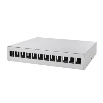 LOGILINK NP0094 caixa de ponto de consolidação 12 portas, montagem em mesa/parede/calha DIN, cinzento claro