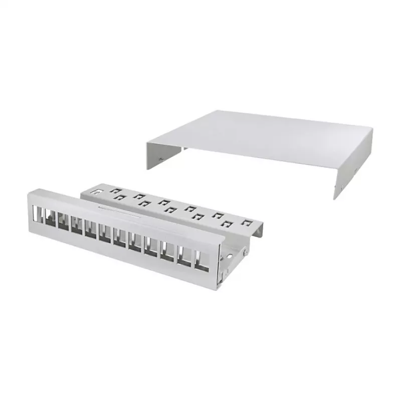 LOGILINK NP0094 caixa de ponto de consolidação 12 portas, montagem em mesa/parede/calha DIN, cinzento claro