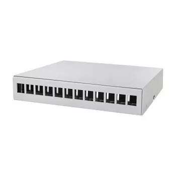 LOGILINK NP0094 caixa de ponto de consolidação 12 portas, montagem em mesa/parede/calha DIN, cinzento claro
