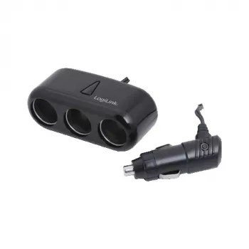 Adaptador carregador de automóvel LogiLink PA0038 de 3 portas com ligação USB – distribuidor de corrente 12V/5V para tomada de isqueiro, preto