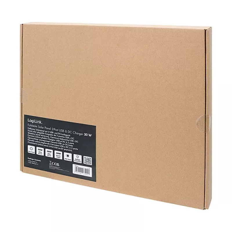 LOGILINK PA0341 Painel Solar Dobrável - 30W, USB-C & USB-A & saída DC, monocristalino, IPX4 resistente a salpicos
