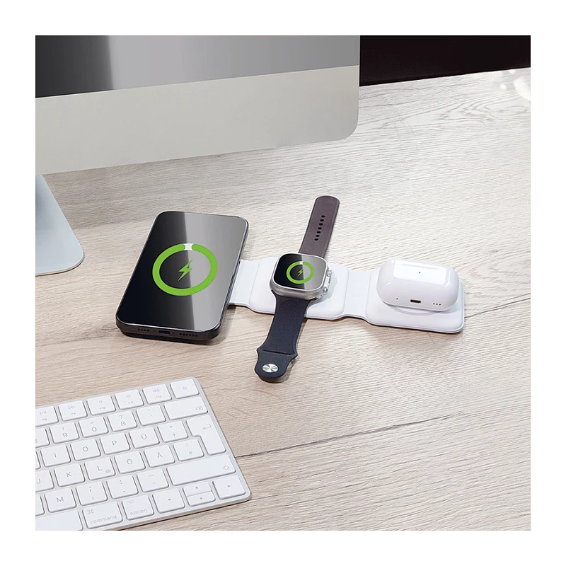 LOGILINK PA0344 carregador magnético 3-em-1 para dispositivos Apple, branco, dobrável, MagSafe, 15W