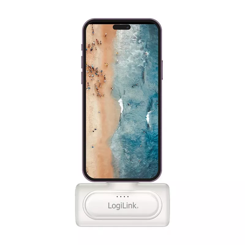 LogiLink PA0349W Power Bank Portátil, 5000 mAh, LiPo, Ficha USB-C Dobrável Integrada e Conector USB-C, Branco