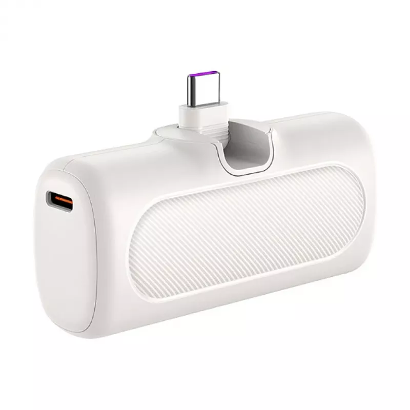 LogiLink PA0349W Power Bank Portátil, 5000 mAh, LiPo, Ficha USB-C Dobrável Integrada e Conector USB-C, Branco