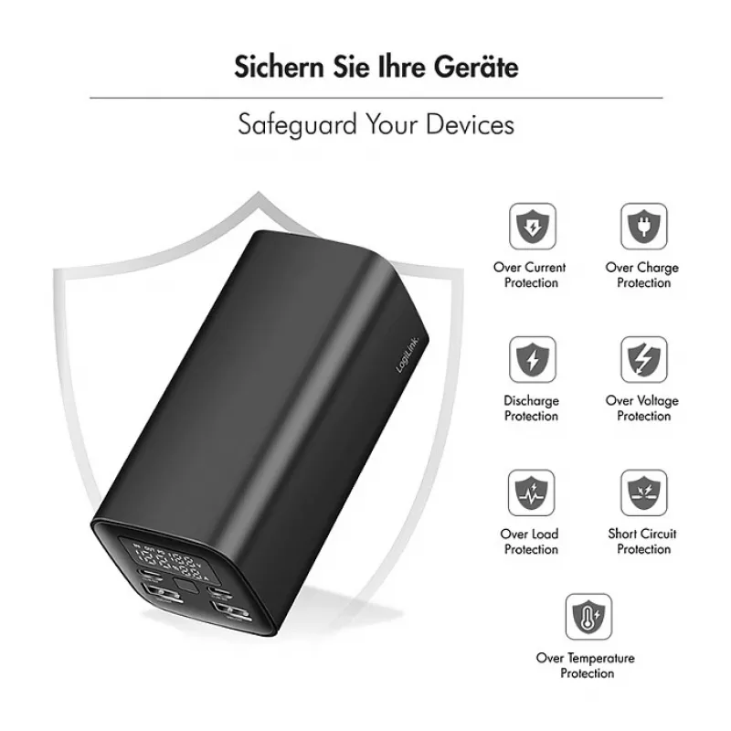 Logilink PA0350 Power Bank Móvel, 20.000 mAh, 65W PD & QC 3.0, preto