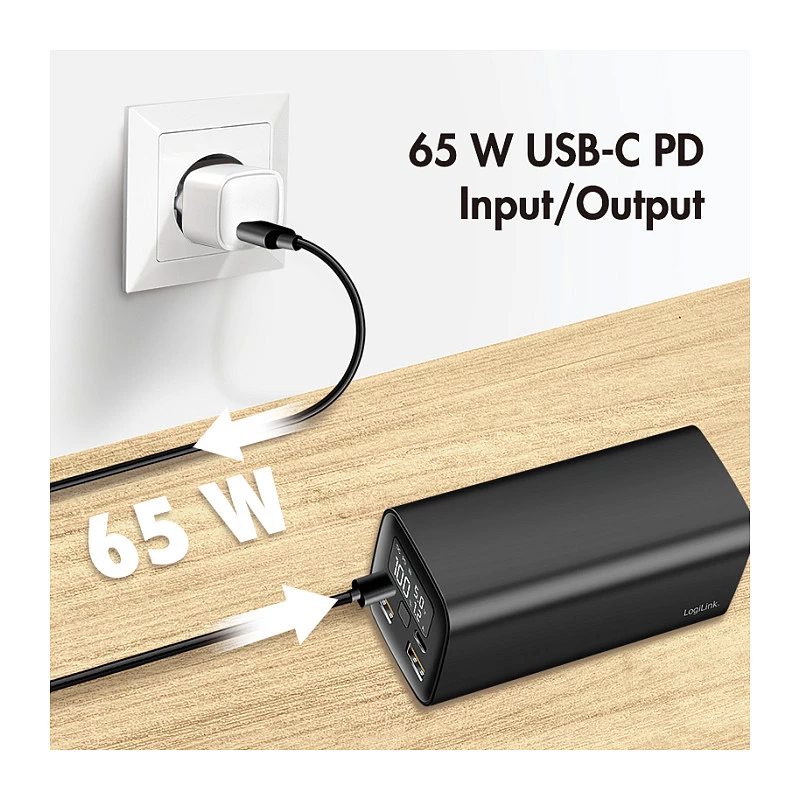 Logilink PA0350 Power Bank Móvel, 20.000 mAh, 65W PD & QC 3.0, preto