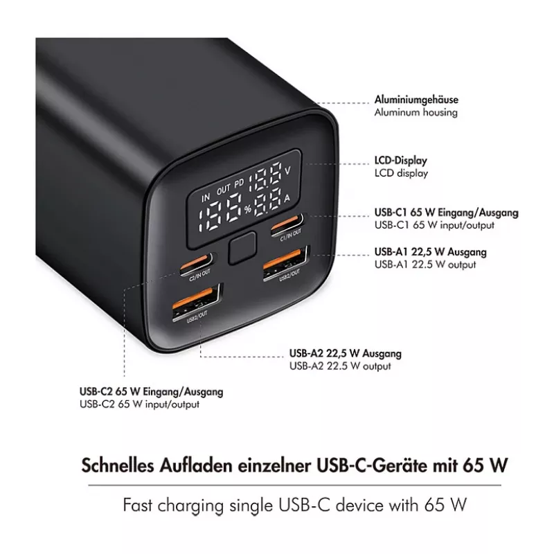 Logilink PA0350 Power Bank Móvel, 20.000 mAh, 65W PD & QC 3.0, preto
