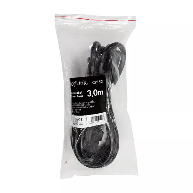Logilink Cabo de alimentação, CEE 7/7 para IEC C19, preto, 3 m