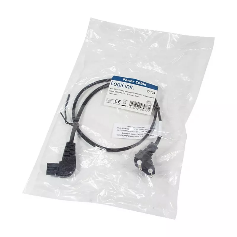 Cabo de alimentação LogiLink ficha Euro CEE 7/16 para IEC C7 0,75 m preto