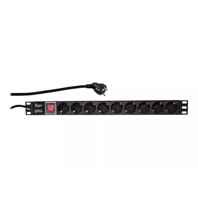 LogiLink PDU9C02 unidade de distribuição de energia de 19 polegadas, 9 tomadas, com interruptor ligar/desligar