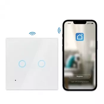 Interruptor de luz inteligente WiFi Logilink SH0112, 2 canais, Branco, compatível com Tuya