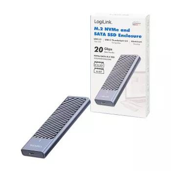 LogiLink UA0435 caixa para SSD USB 3.2 Gen 2x2, M.2 NVMe/SATA, USB-C, 20 Gbps, cinzento
